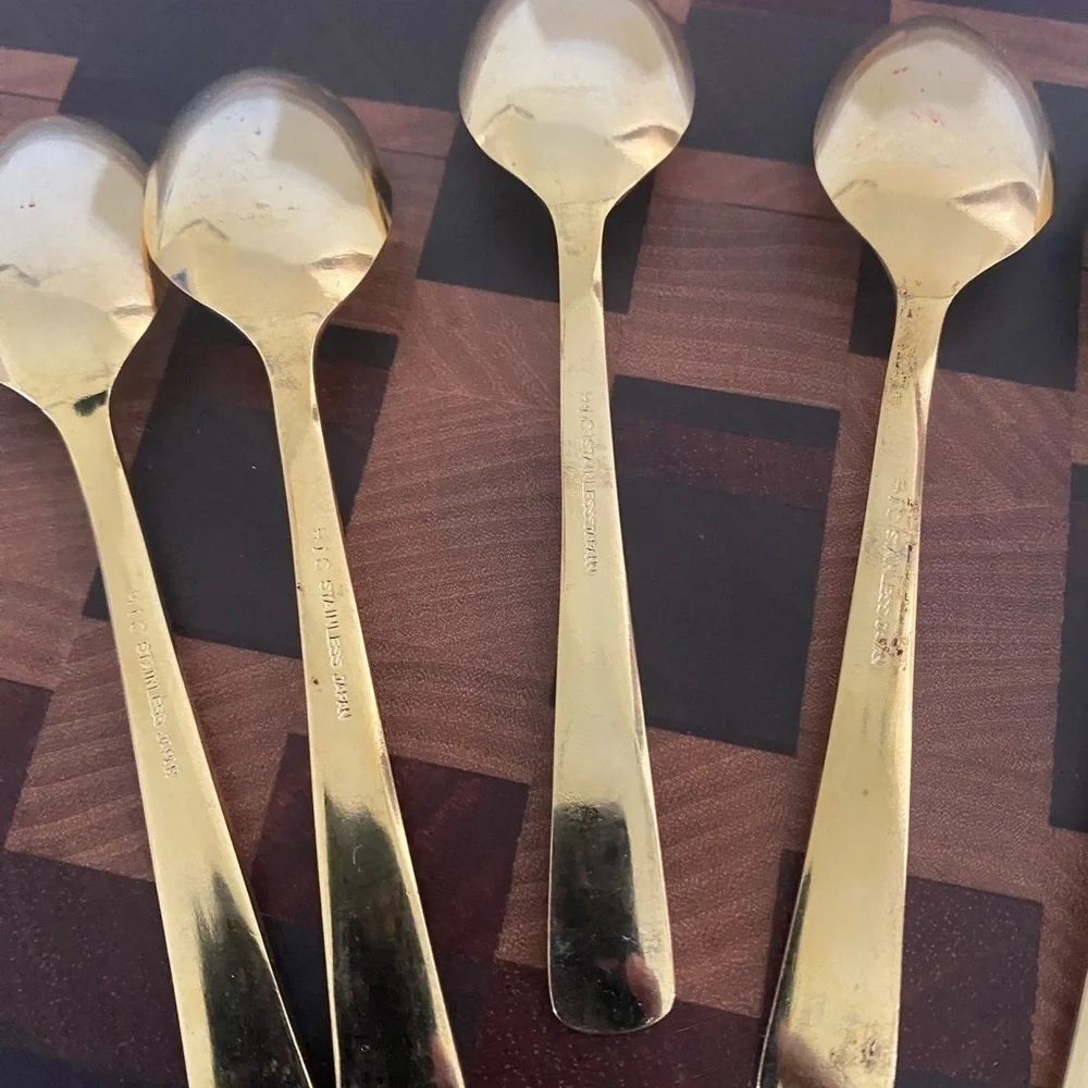 H1 MCM Gold Flower Garden Gold Electroplated Stainless Steel (6) 4.5” Spoons